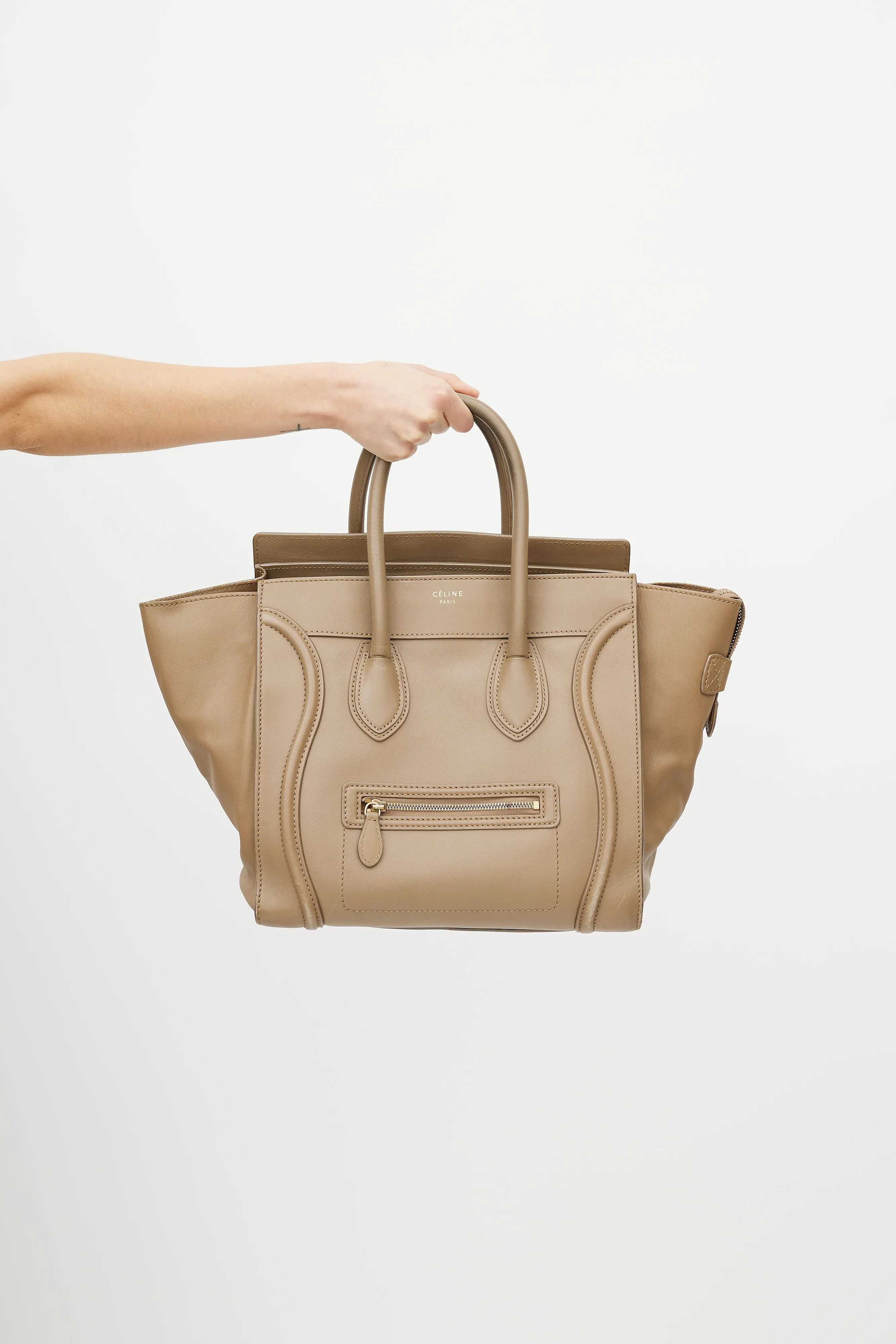 2012 Beige Leather Mini Luggage Tote Bag