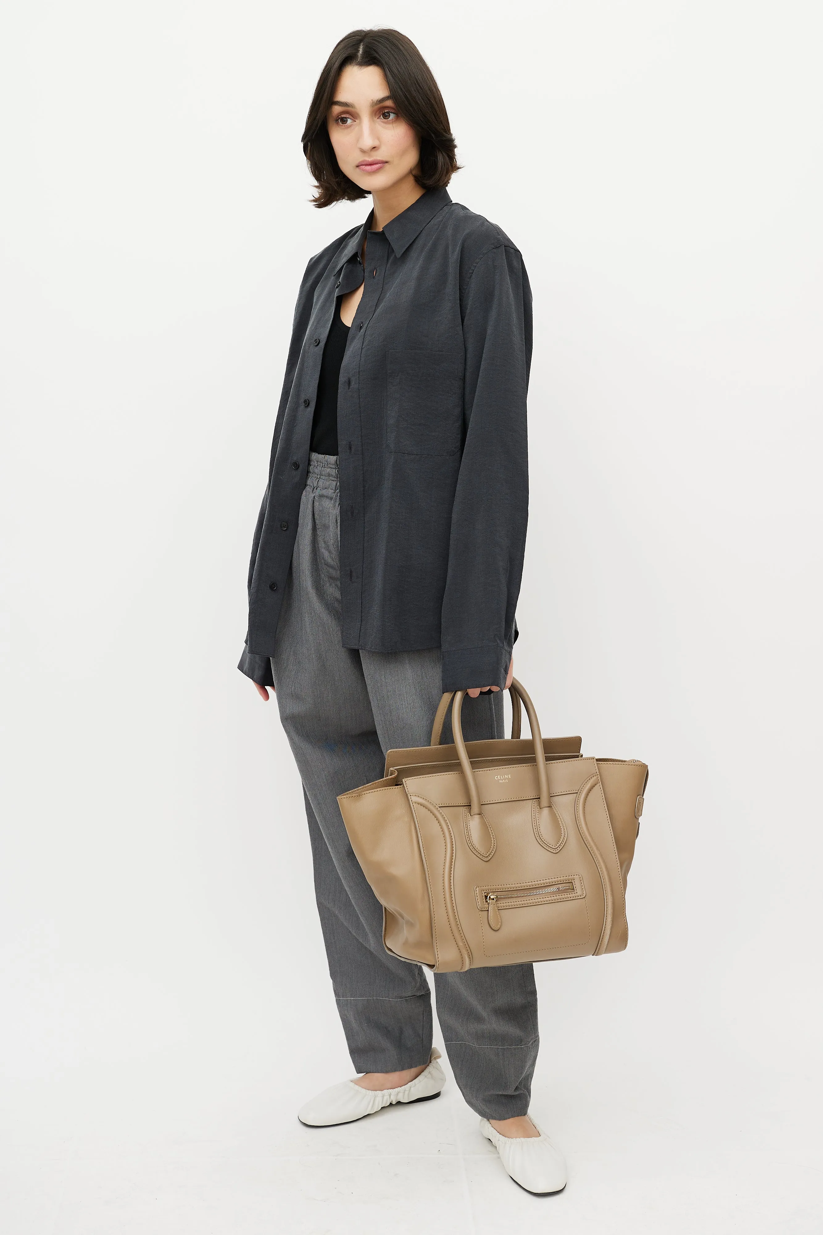2012 Beige Leather Mini Luggage Tote Bag