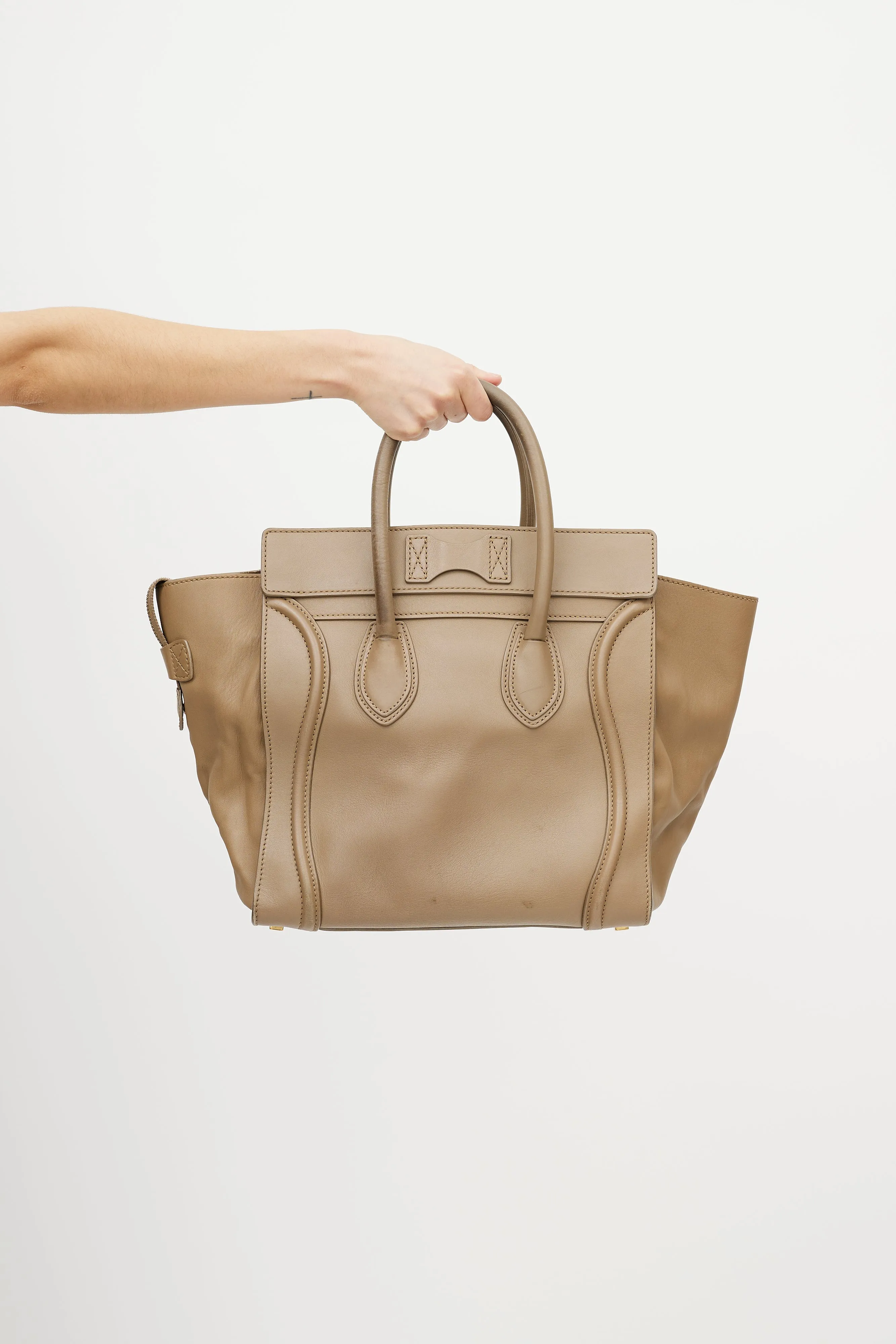 2012 Beige Leather Mini Luggage Tote Bag