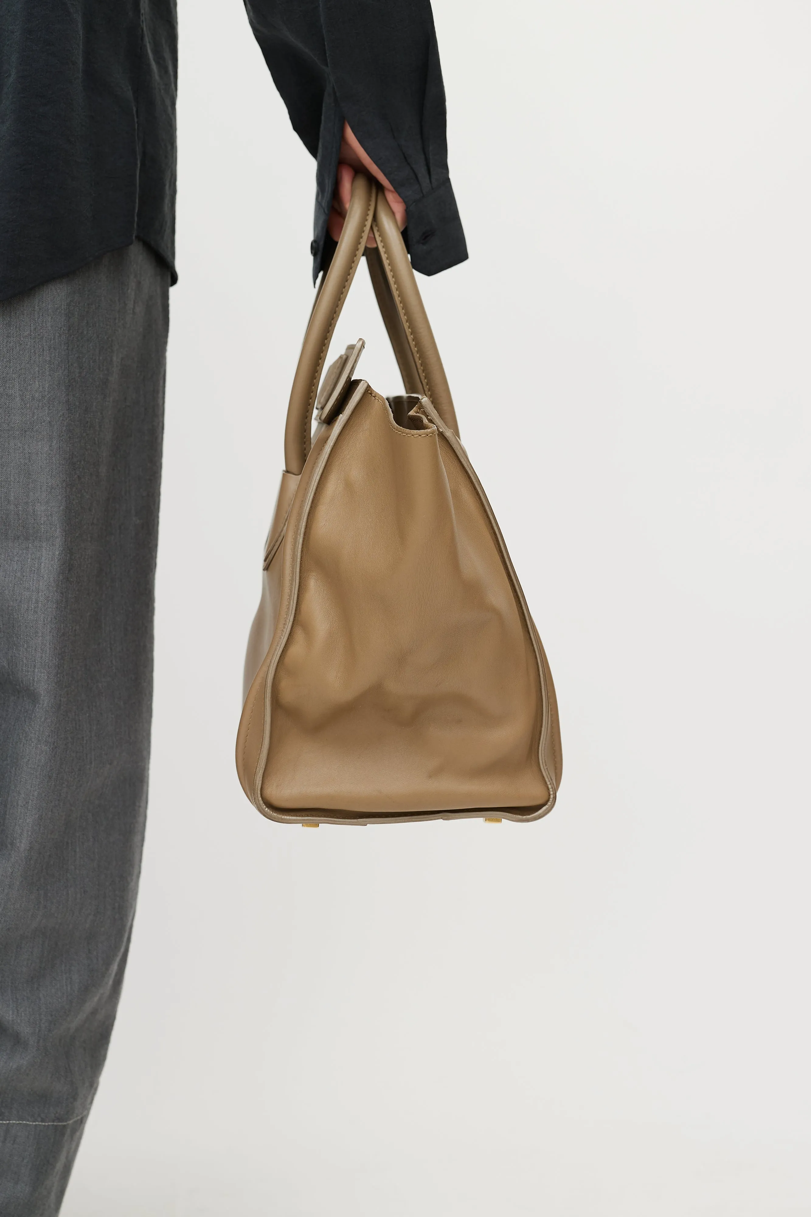 2012 Beige Leather Mini Luggage Tote Bag