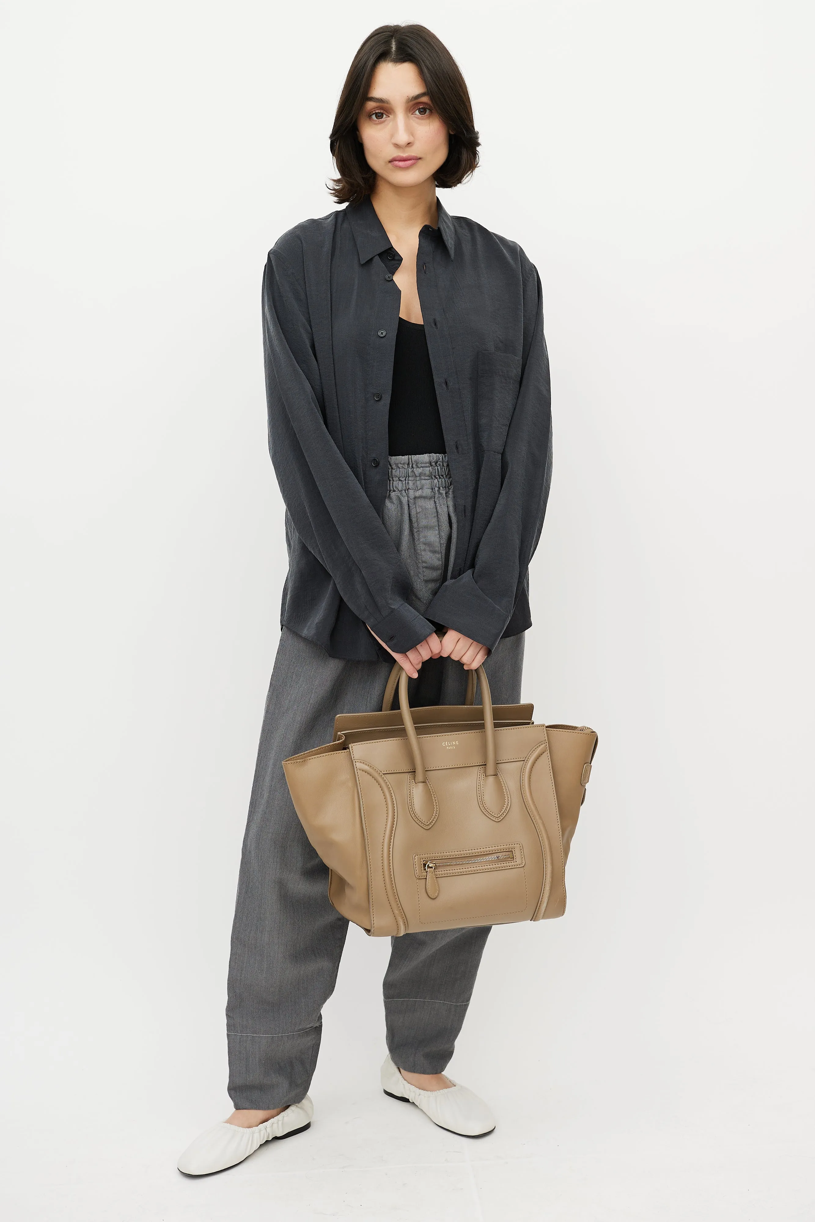 2012 Beige Leather Mini Luggage Tote Bag