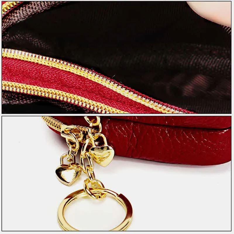 Coin Purse for Women Genuine Leather Double Zip Cash Change Wallet
