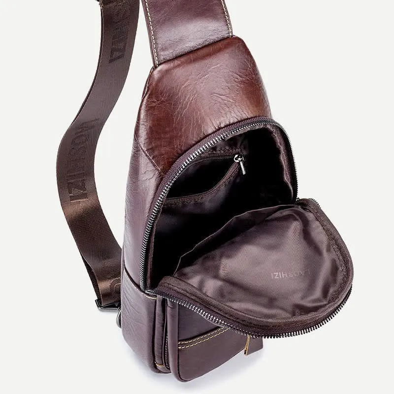 Cowhide Leather Waterproof Casual Sling Bag Daypack Shoulder Chest Bag