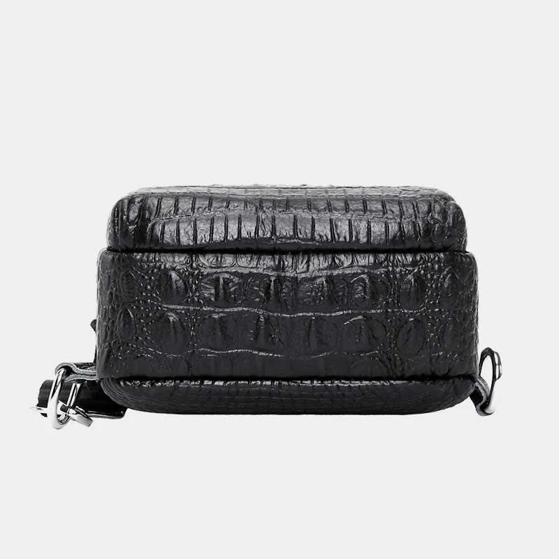 Crocodile Pattern Fashion Cowhide Leather Luxury Sling Bag for Men