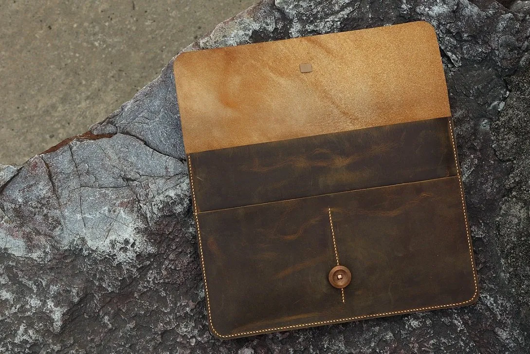 Distressed genuine leather macbook sleeve case
