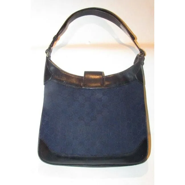 Gucci Navy Guccissima Print Canvas Black Leather