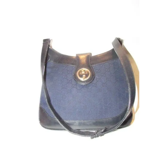 Gucci Navy Guccissima Print Canvas Black Leather