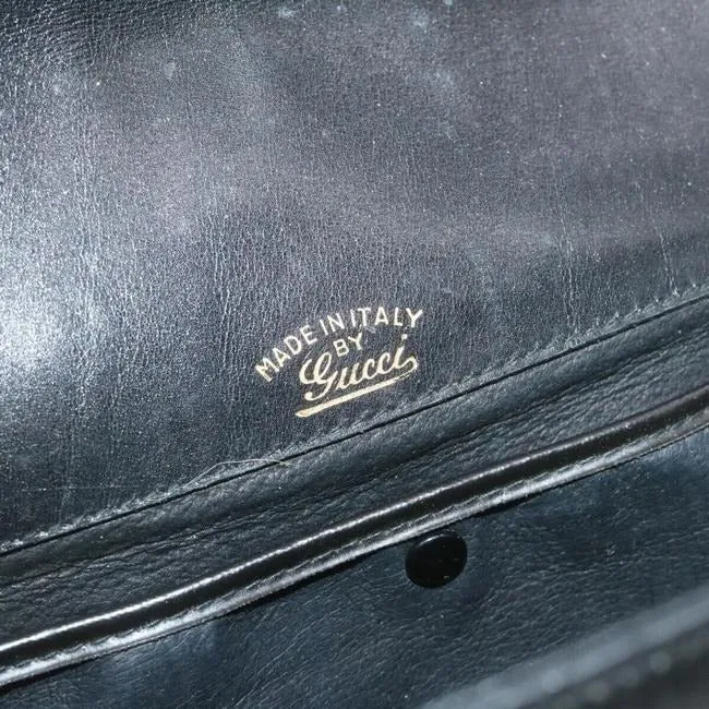 Gucci Soft Black Leather Bucket Bag Pouch With Enamel Buckle Accents