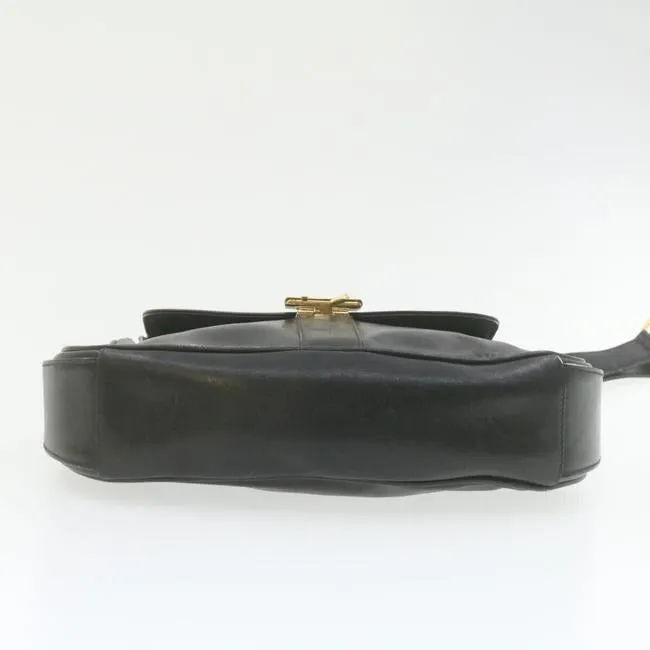 Gucci Soft Black Leather Bucket Bag Pouch With Enamel Buckle Accents