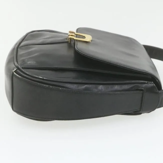Gucci Soft Black Leather Bucket Bag Pouch With Enamel Buckle Accents
