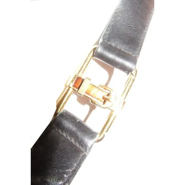 Gucci Soft Black Leather Bucket Bag Pouch With Enamel Buckle Accents