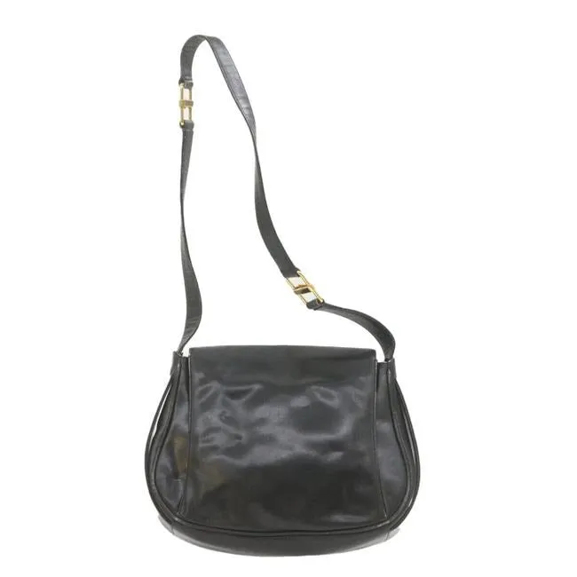 Gucci Soft Black Leather Bucket Bag Pouch With Enamel Buckle Accents
