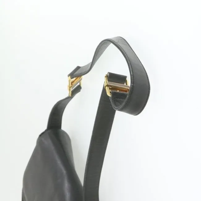 Gucci Soft Black Leather Bucket Bag Pouch With Enamel Buckle Accents