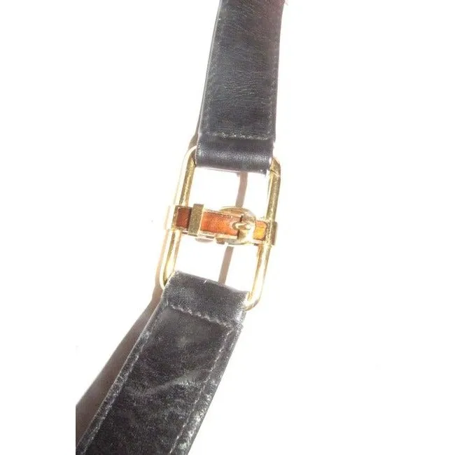 Gucci Soft Black Leather Bucket Bag Pouch With Enamel Buckle Accents