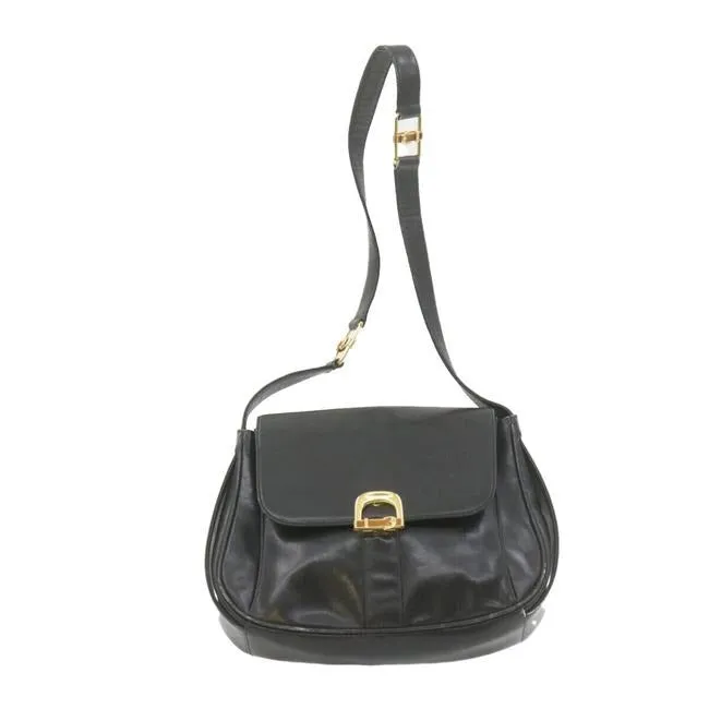 Gucci Soft Black Leather Bucket Bag Pouch With Enamel Buckle Accents