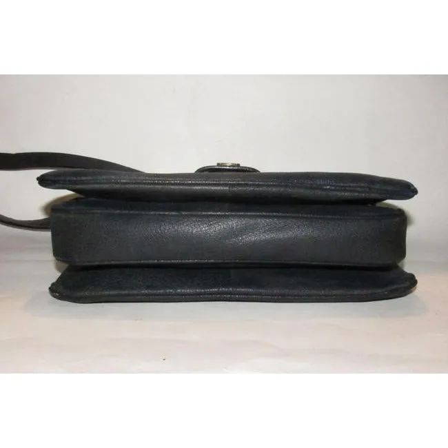 Gucci Vintage Navy Blue Leather And Gold Hardware Shoulder Bag