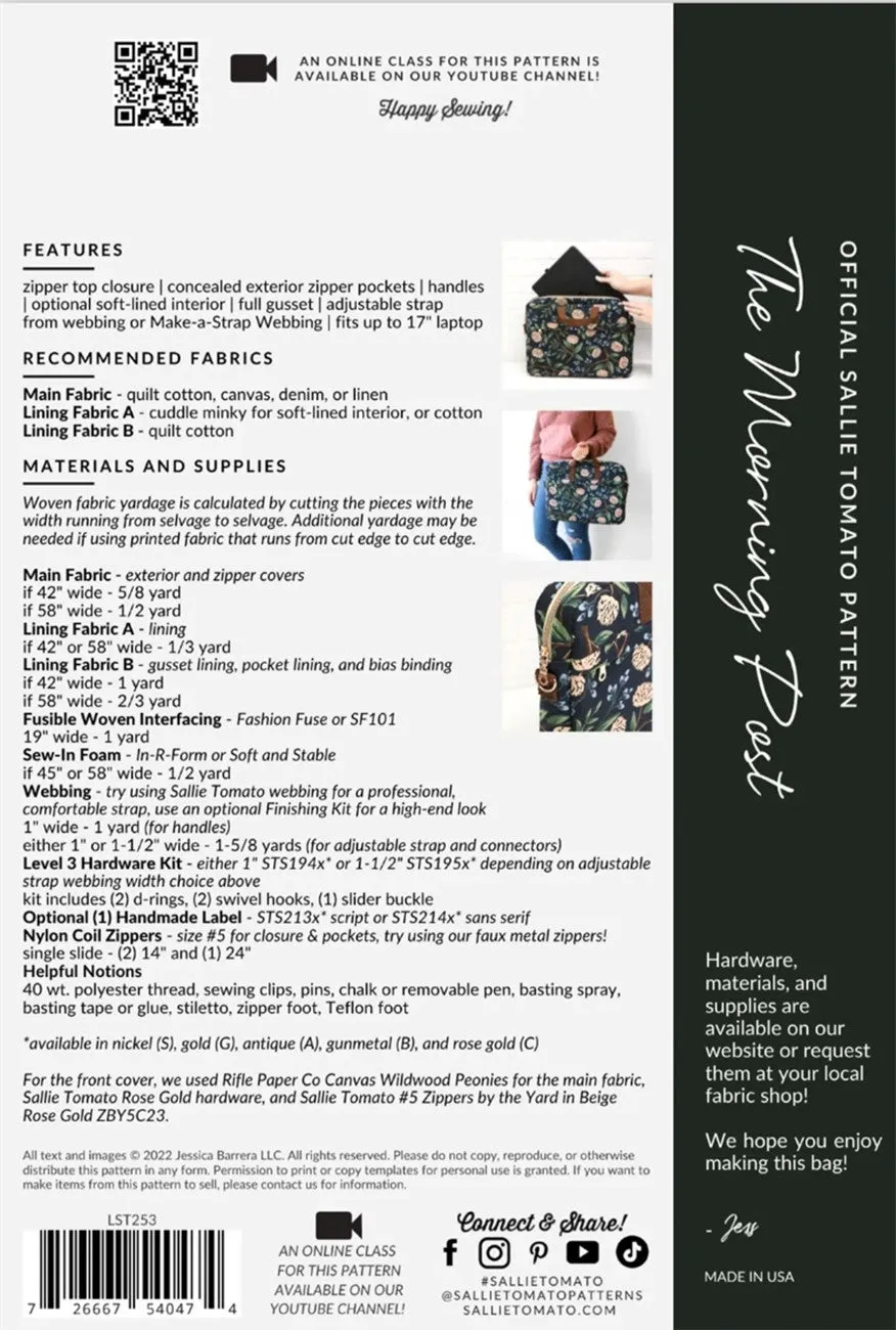 The Morning Post Laptop Bag Sewing Pattern by Jessica Barrera for Sallie Tomato