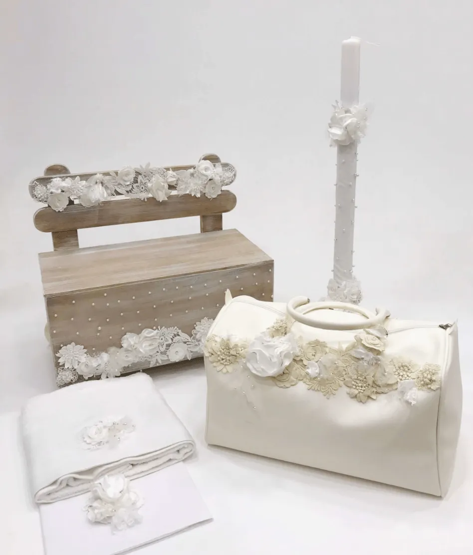 White Daisies  Baptism / Christening Bag Set